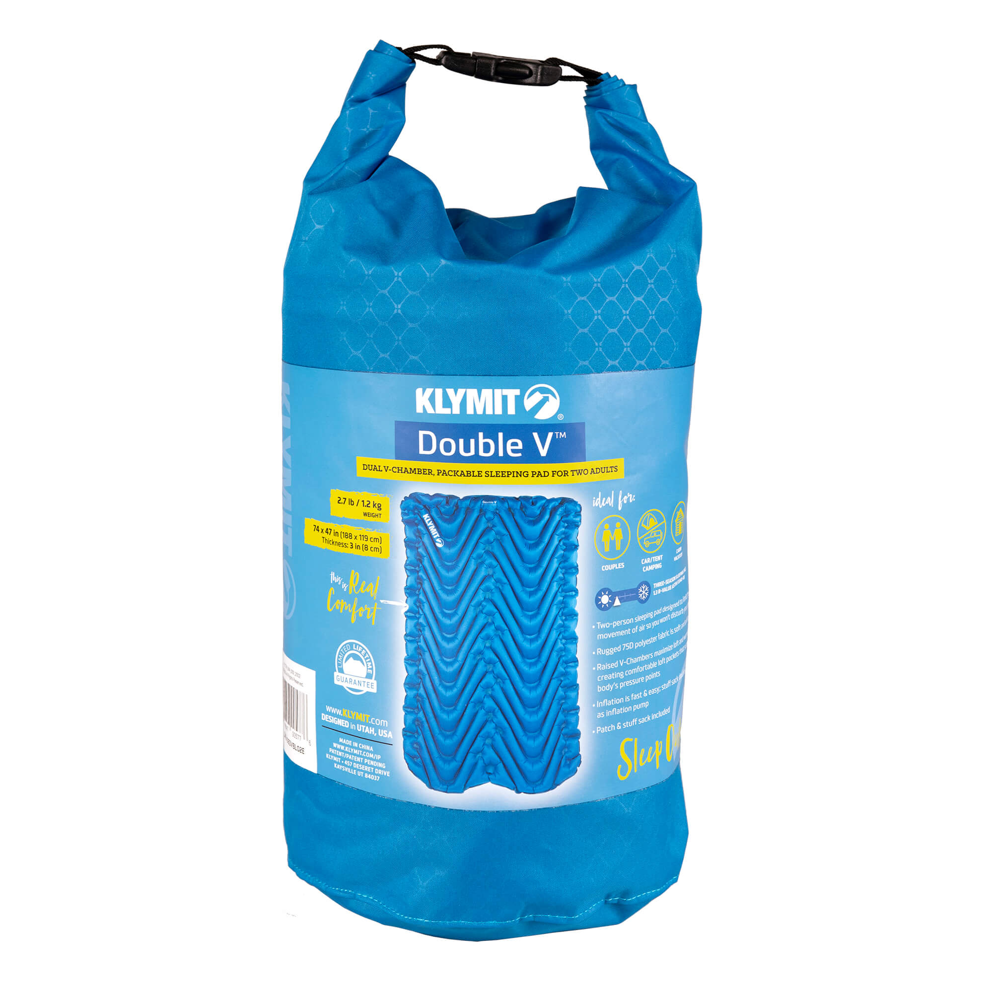 Double V Sleeping Pad, Blue, Stuff Sack