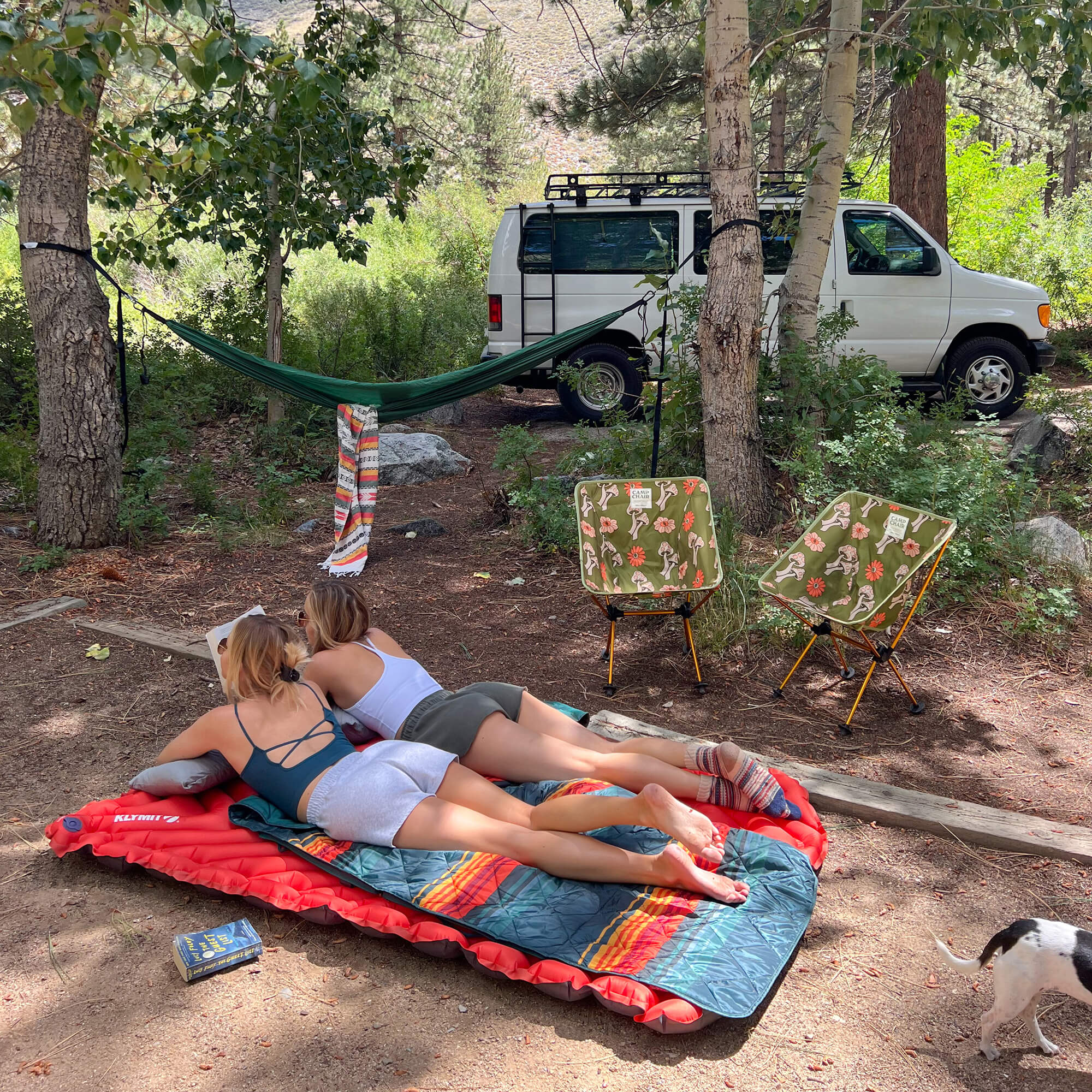 Insulated Double V Sleeping Pad, Orange, Lifestyle Campsite