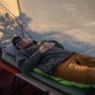 Klymaloft Sleeping Pad, Green Extra Large, Lifestyle Lying on Cedar Mesa Cot