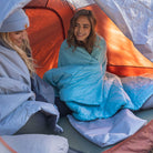 Horizon Backpacking Blanket, Blue/Gray, Lifestyle Women Wrapped in Blankets