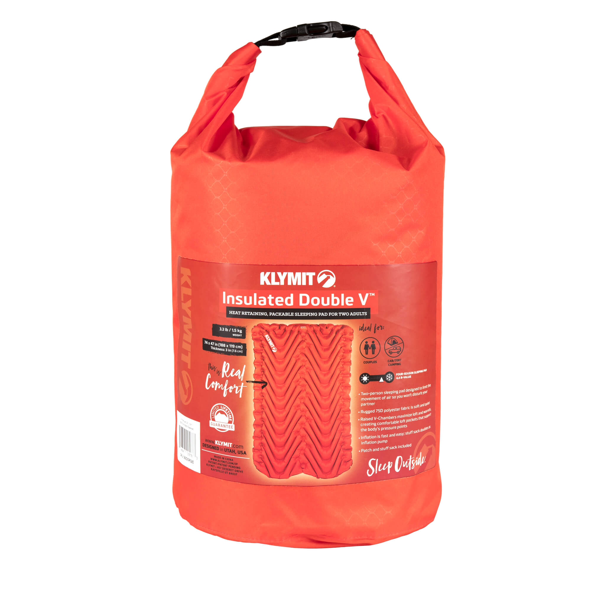 Insulated Double V Sleeping Pad, Orange, Stuff Sack