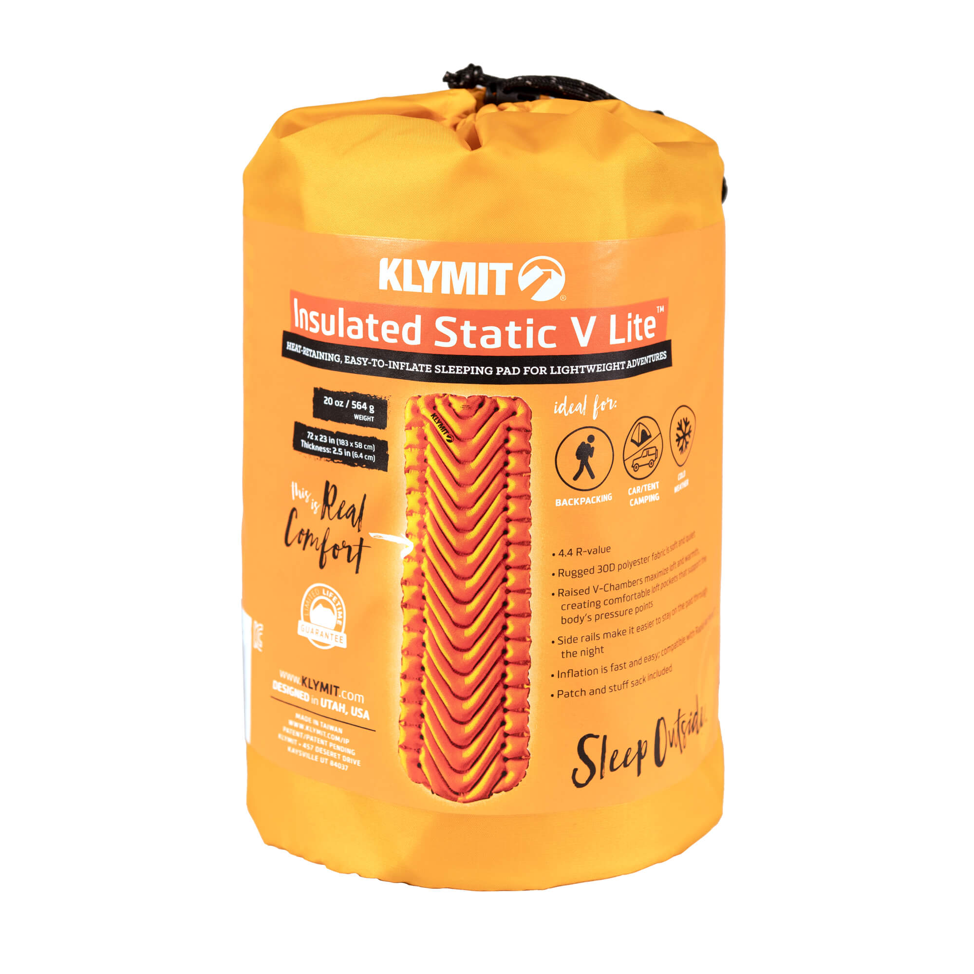 Insulated Static V Lite Sleeping Pad, Tangerine, Stuff Sack
