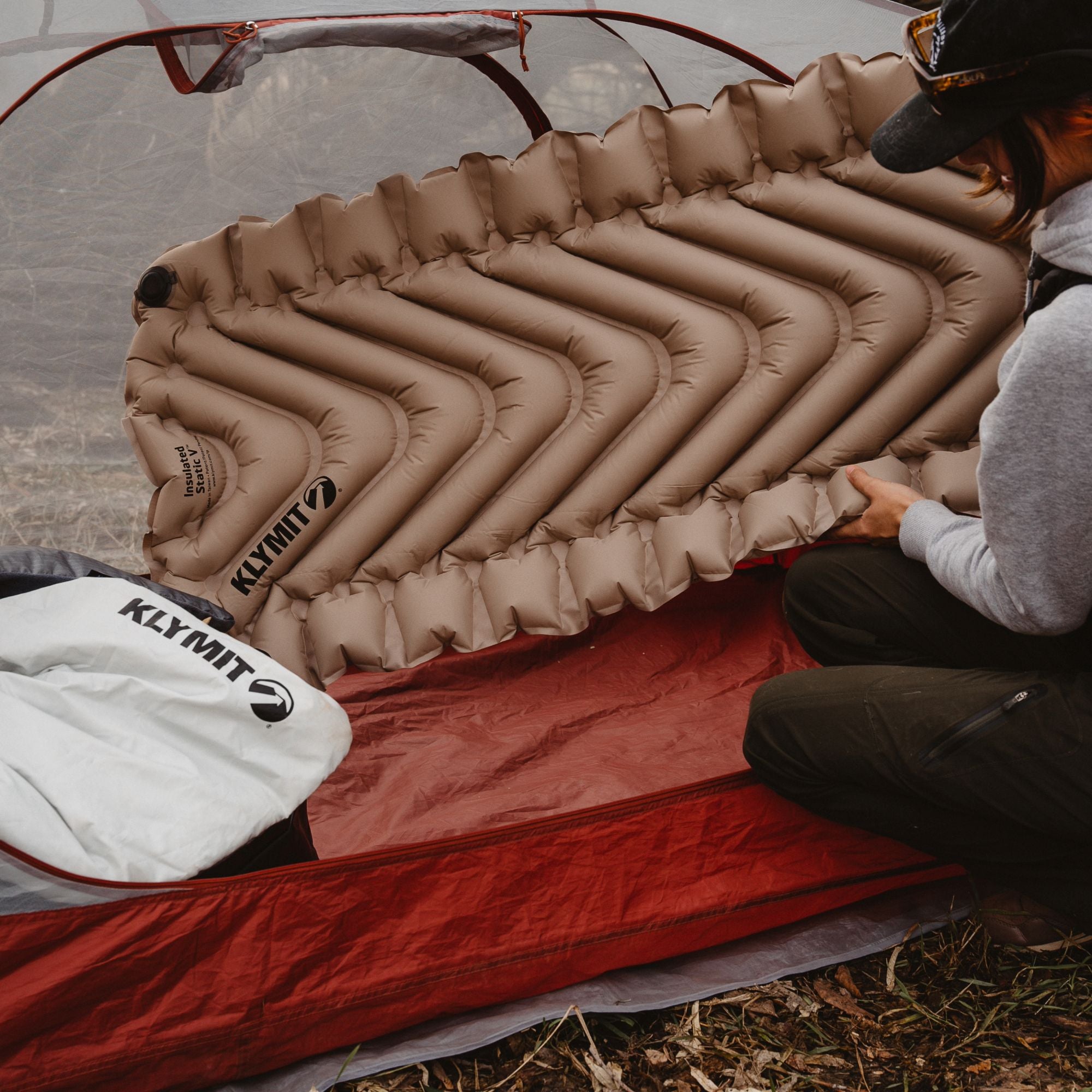 Insulated Static V Sleeping Pad, Recon, Lifestyle Pad In Tent