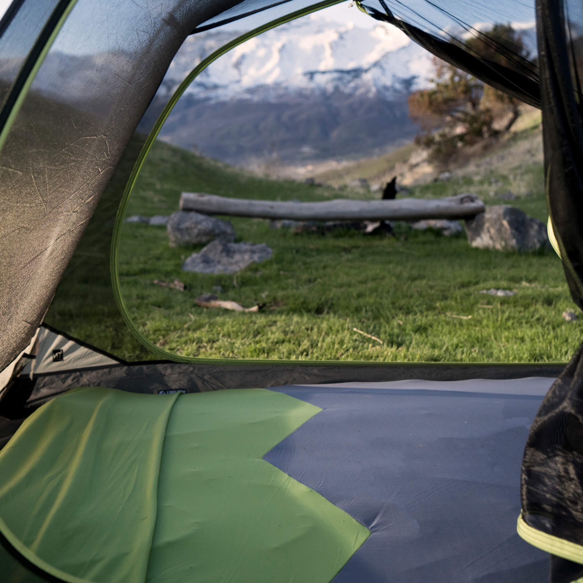 V Sheet, Green/Gray Double, Lifestyle Tent and Campsite