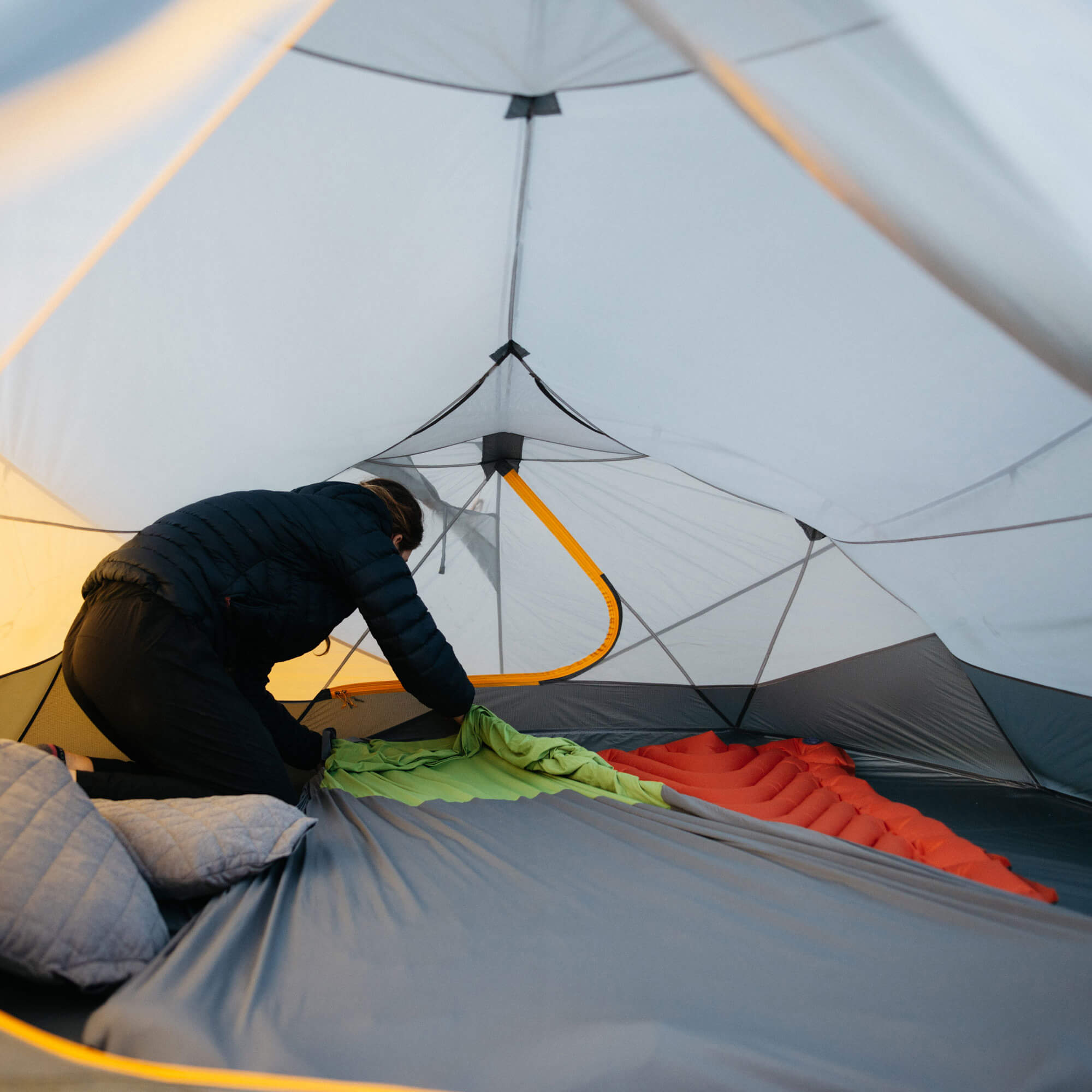 V Sheet, Green/Gray Double, Lifestyle Inside the Tent