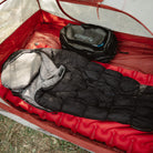 0 Degree Full-Synthetic Sleeping Bag, Black, Lifestyle Top View Unzipped Bag