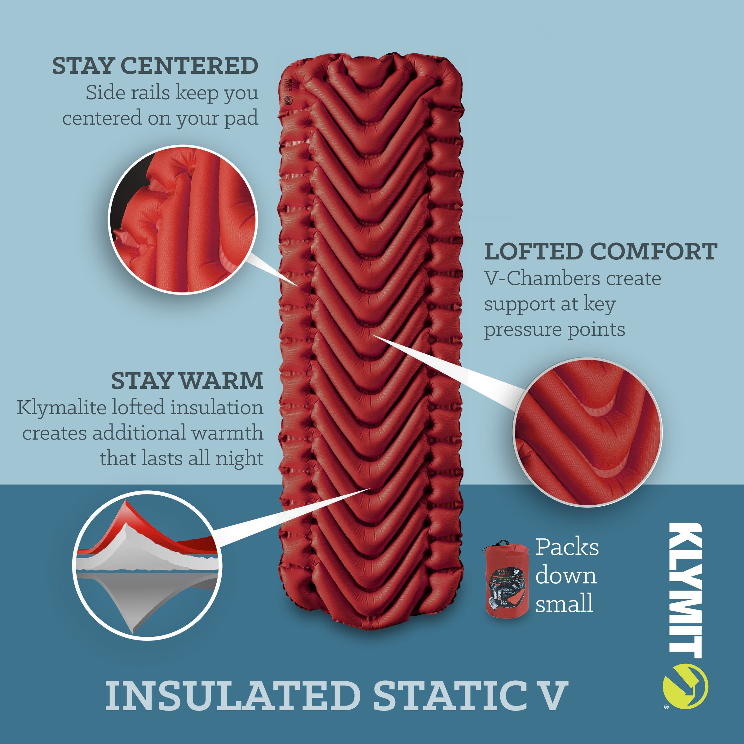 Insulated Static V Sleeping Pad, Brick Red, Carousel Image