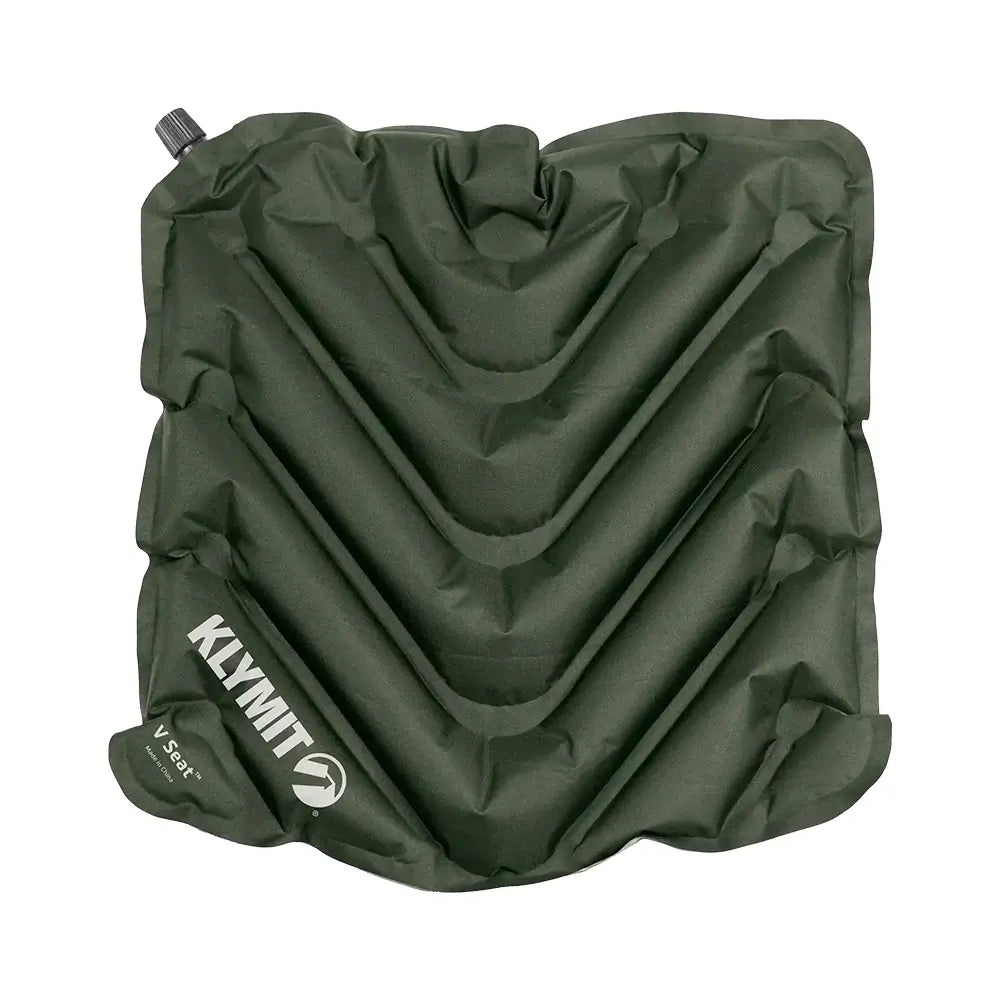Green inflatable V Seat with Klymit branding on a white background