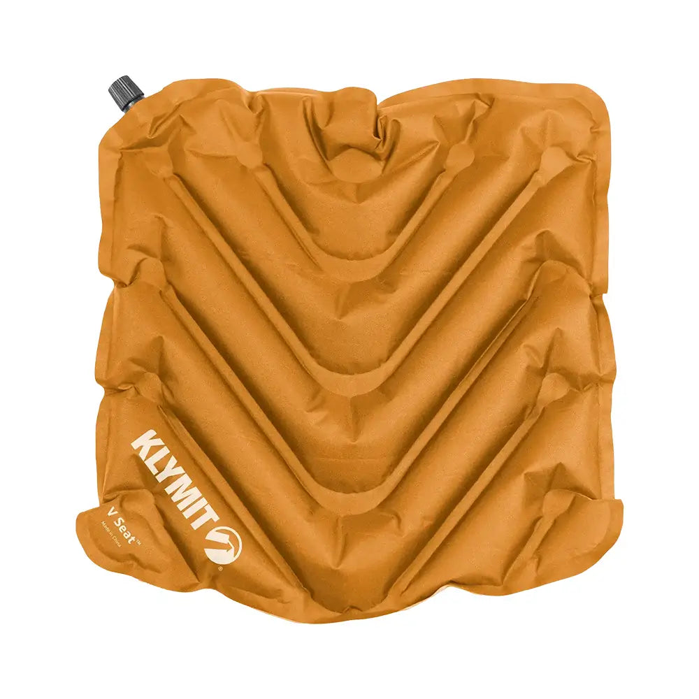 Orange inflatable V Seat with Klymit branding on a white background