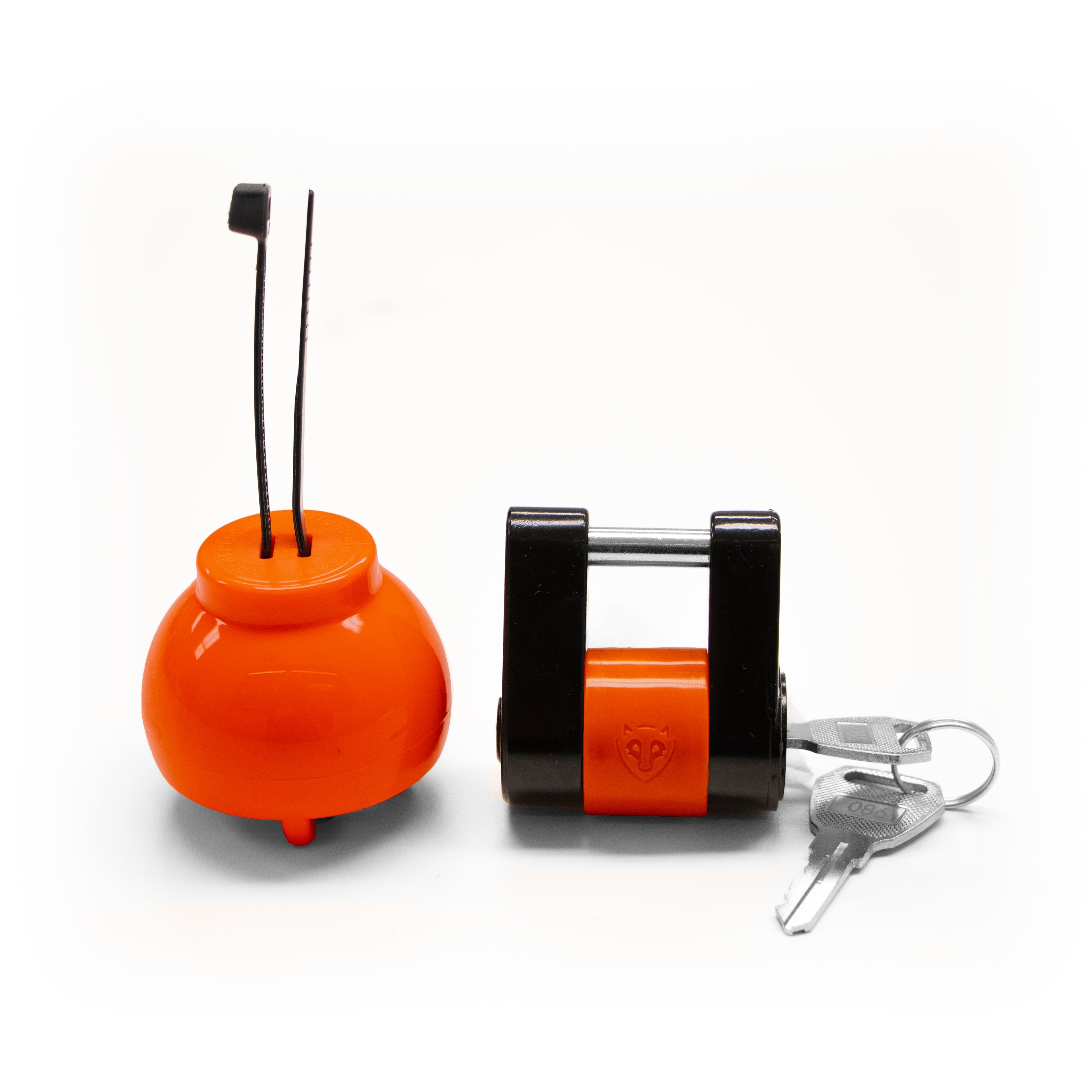 Anti-Theft Trailer Coupler Ball and Lock, Orange/Black, Front