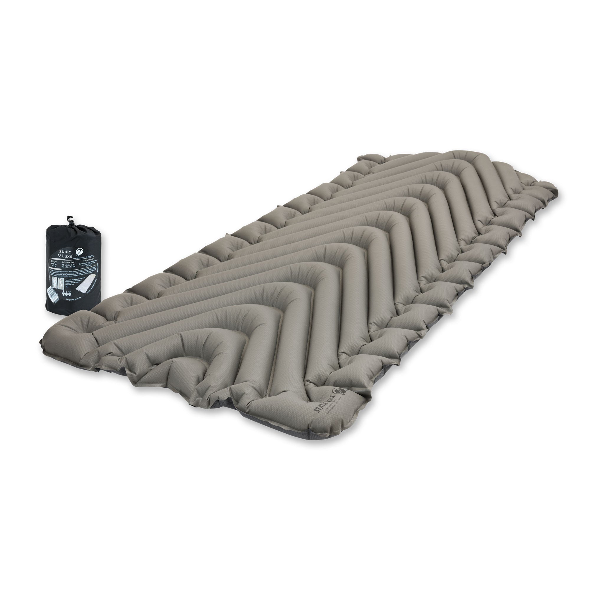 Static V Luxe Sleeping Pad, Gray, Side Angle